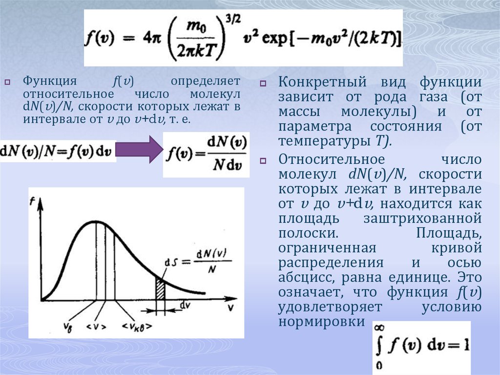 Функция распределения молекул. Относительное число молекул. Число молекул скорости которых лежат в интервале. Относительное число молекул газа. Относительное число молекул в интервале скоростей.