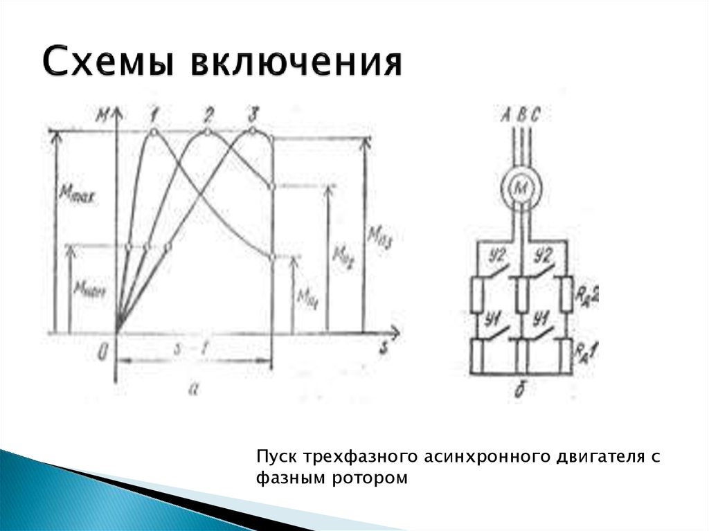 Электрическую схему включения асинхронного двигателя с фазным ротором