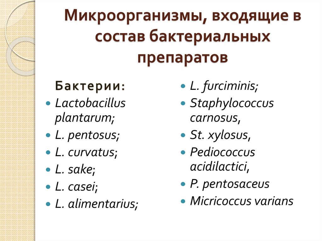 Микроорганизмы, входящие в состав бактериальных препаратов
