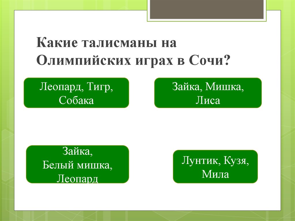 Какие талисманы на Олимпийских играх в Сочи?