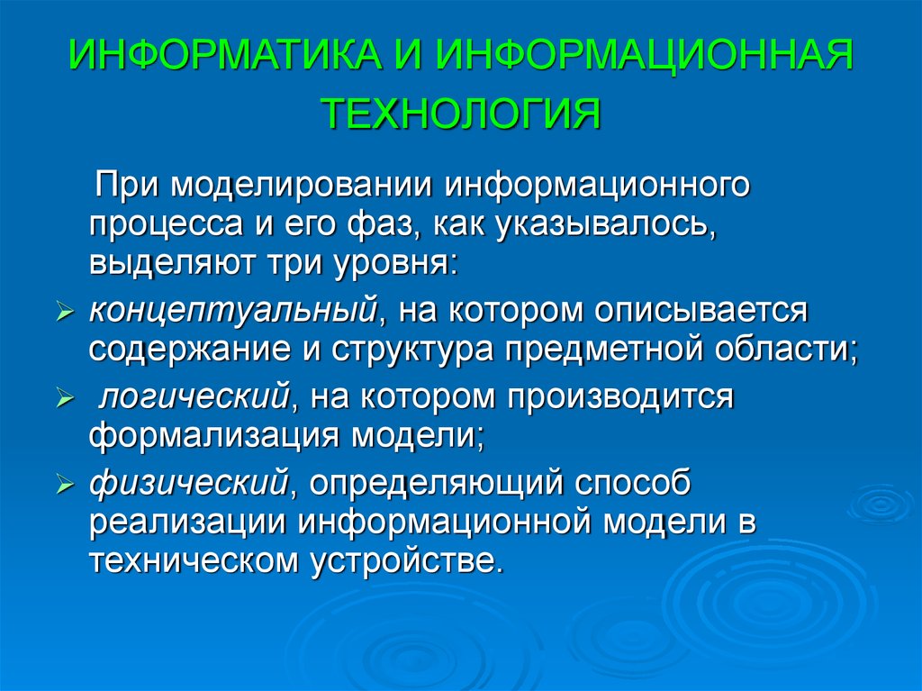 Уровни информационного моделирования. Информационное моделирование Информатика. Роль информатики в информационном моделировании. Структура предметной области информатики. Роль информатики в современном мире.