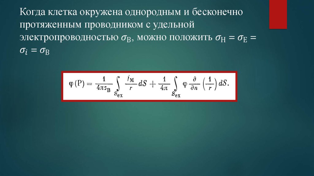 Когда клетка окружена однородным и бесконечно протяженным проводником с удельной электропроводностью σ_В, можно положить σ_Н =