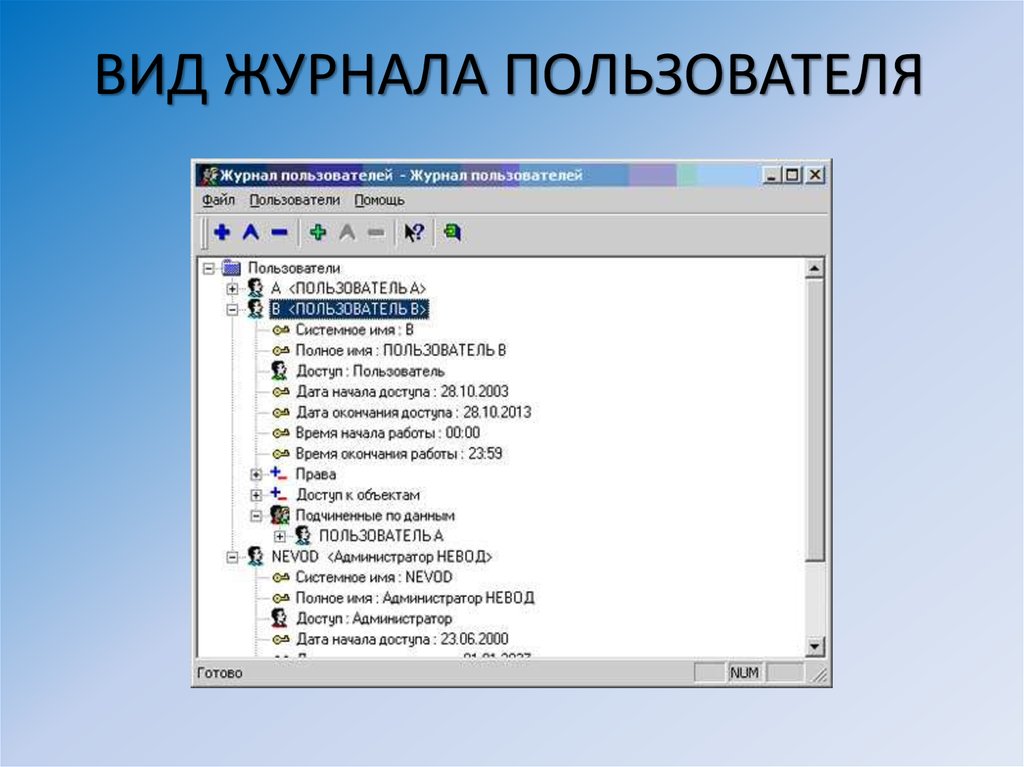ВИД ЖУРНАЛА ПОЛЬЗОВАТЕЛЯ