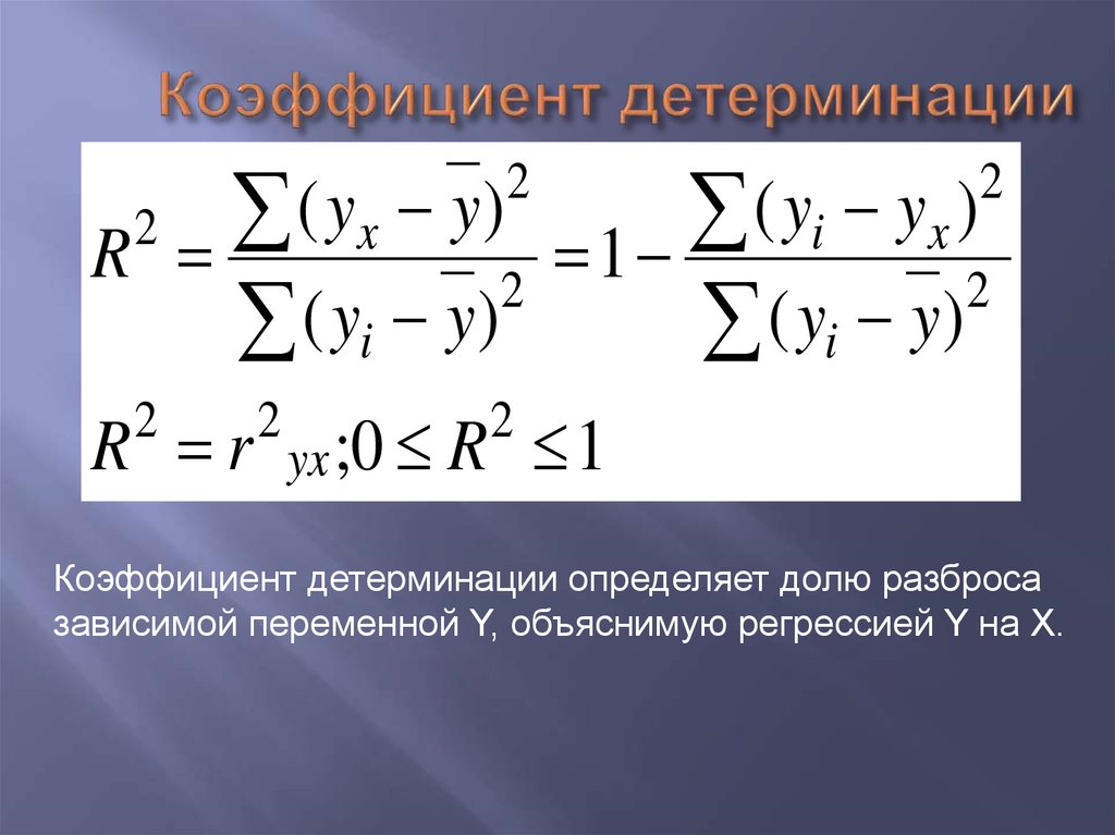 Выборочная регрессия y на x. Коэффициент детерминации r2. Линейный коэффициент детерминации. Коэффициент детерминации формула. Коэффициент детерминации r2 определяется по формуле.