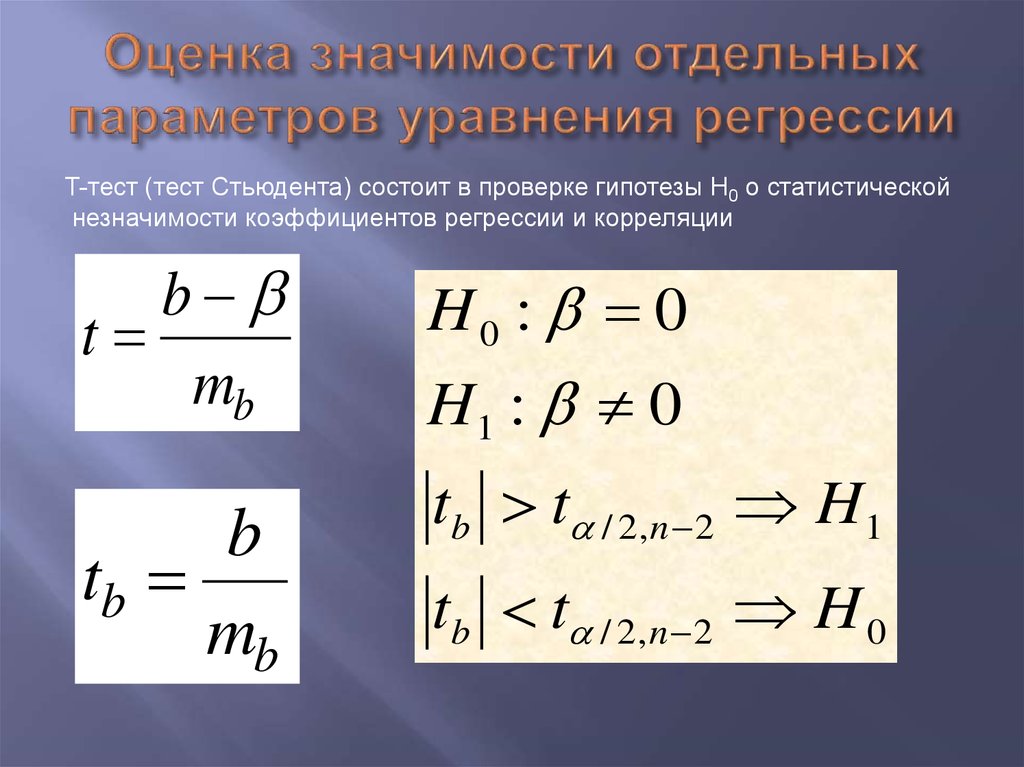 Оценка значимости фактора. Оценка значимости параметров уравнения регрессии. Оценка статистической значимости параметров регрессии.