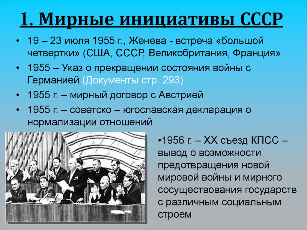 Внешняя политика ссср 1953 гг. Мирные инициативы СССР. Мирные инициативы СССР 1955-1964. Мирные инициативы СССР 1955-1964 таблица. Мирные инициативы СССР кратко.