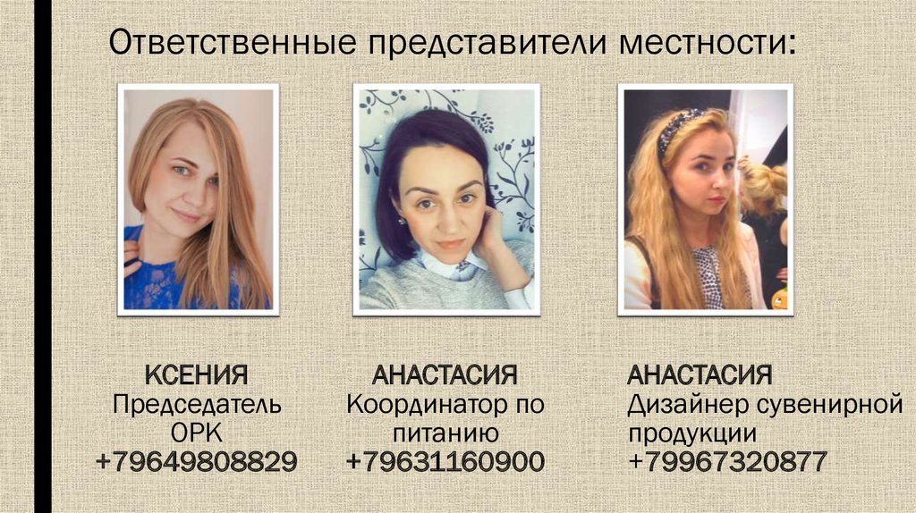 Ответственные представители местности: