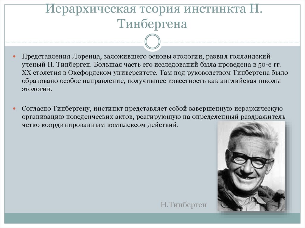 Объективная теория. Тинберген иерархическая теория. Иерархическая теория инстинкта животных Тинбергена. Иерархический инстинкт. Лоренц и Тинберген.