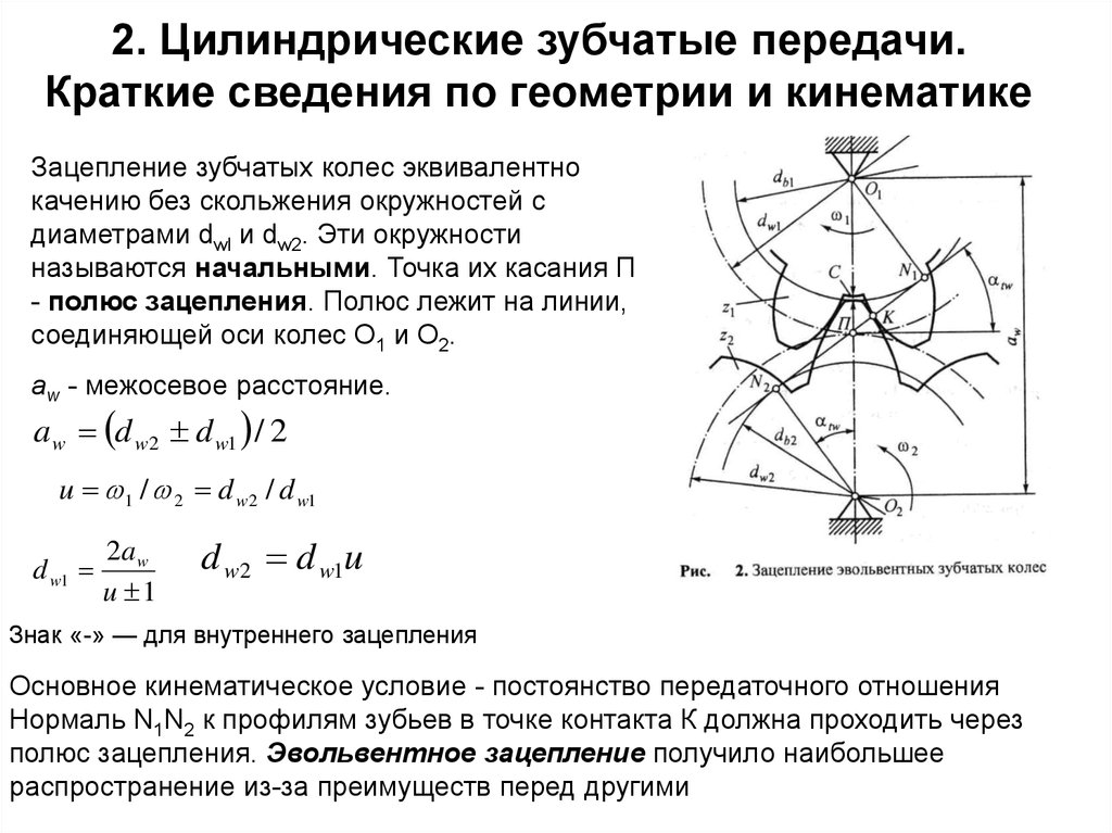 Определить межосевое расстояние передачи. Зубчатые передачи. Геометрия и кинематика цилиндрических прямозубых. Цилиндрическая прямозубая передача с внешним зацеплением схема. Модуль прямозубой цилиндрической передачи формула. Кинематическая схема цилиндрической зубчатой передачи.