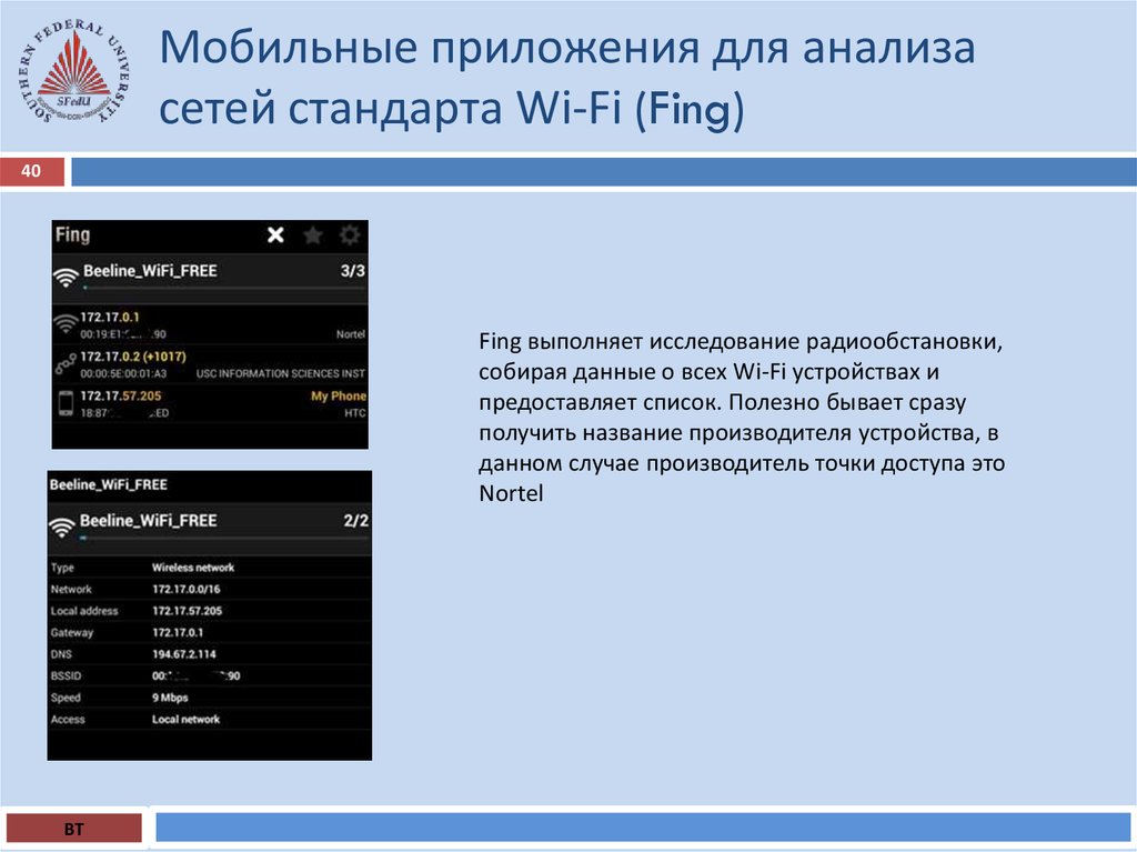 Мобильные приложения для анализа сетей стандарта Wi-Fi (Network Info II)