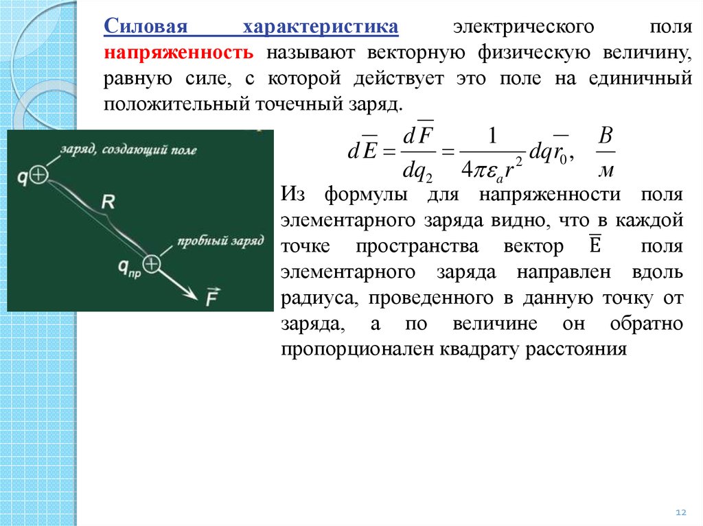 Силовая характеристика электростатического поля. Силовая характеристика Эл поля. Напряженность поля вывод формулы. Точечный положительный заряд.