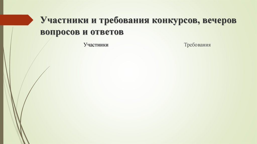 Требования к участникам конкурса. Требования к конкурсу.