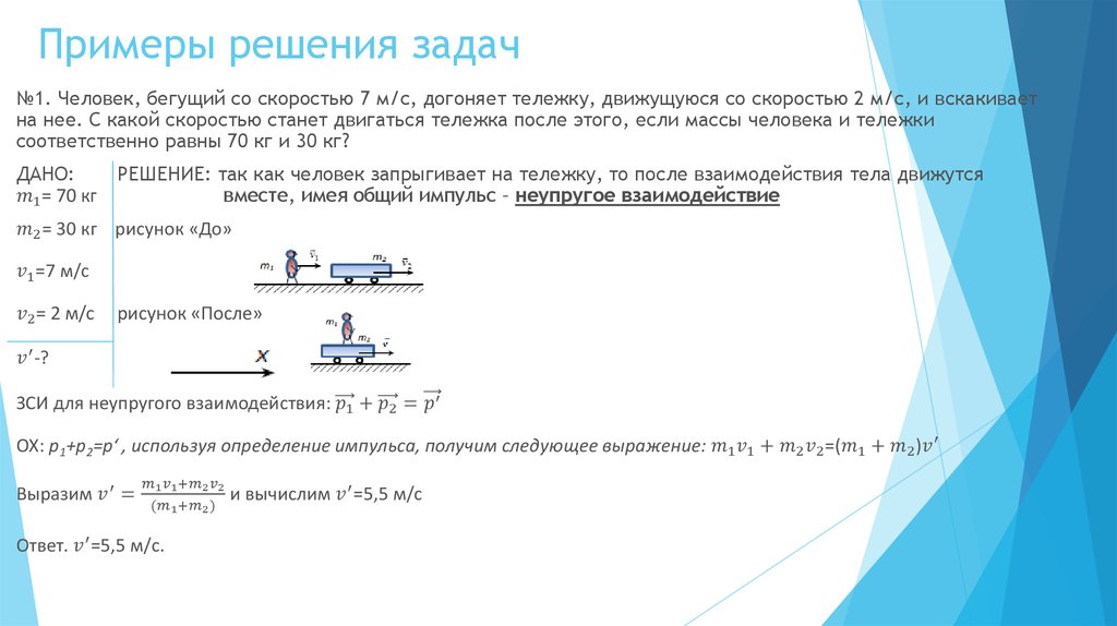 Вагонетку массой 40 кг. Задача на определение импульса тела.