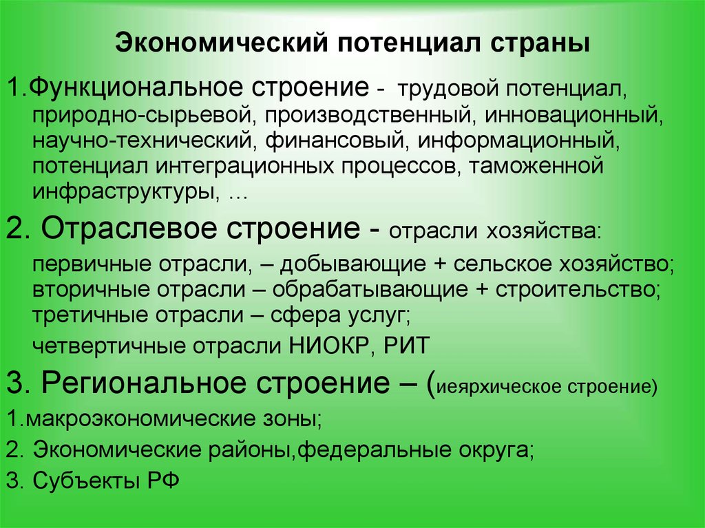 Потенциал страны. Экономический потенциал страны. Геоэкономический потенциал страны. Строение экономического потенциала. Функциональное строение экономического потенциала.