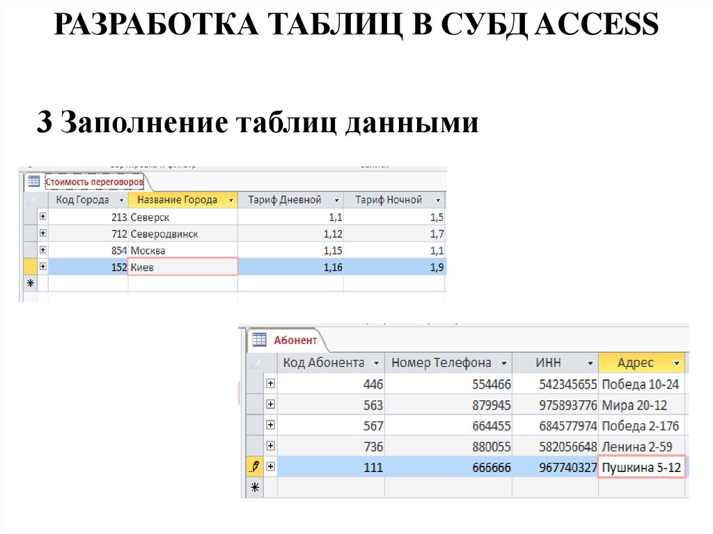 Разработка таблицы