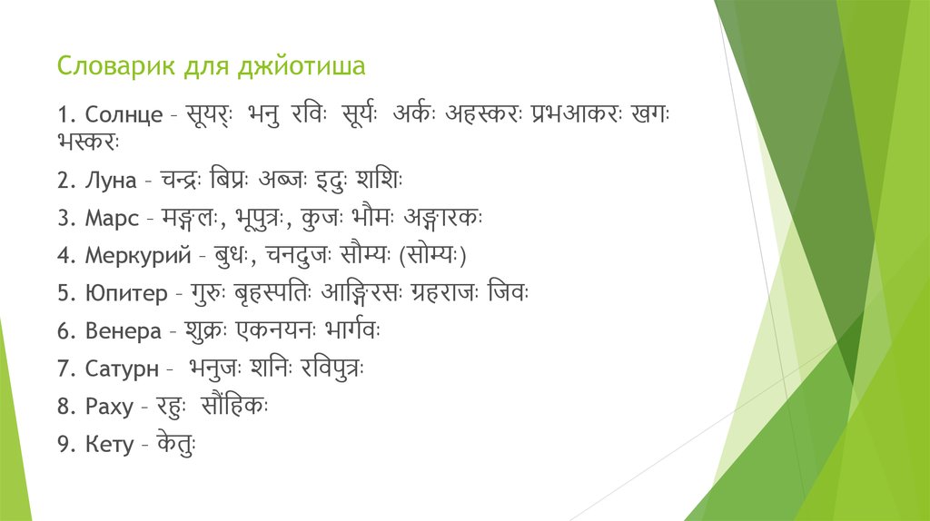Словарик для джйотиша