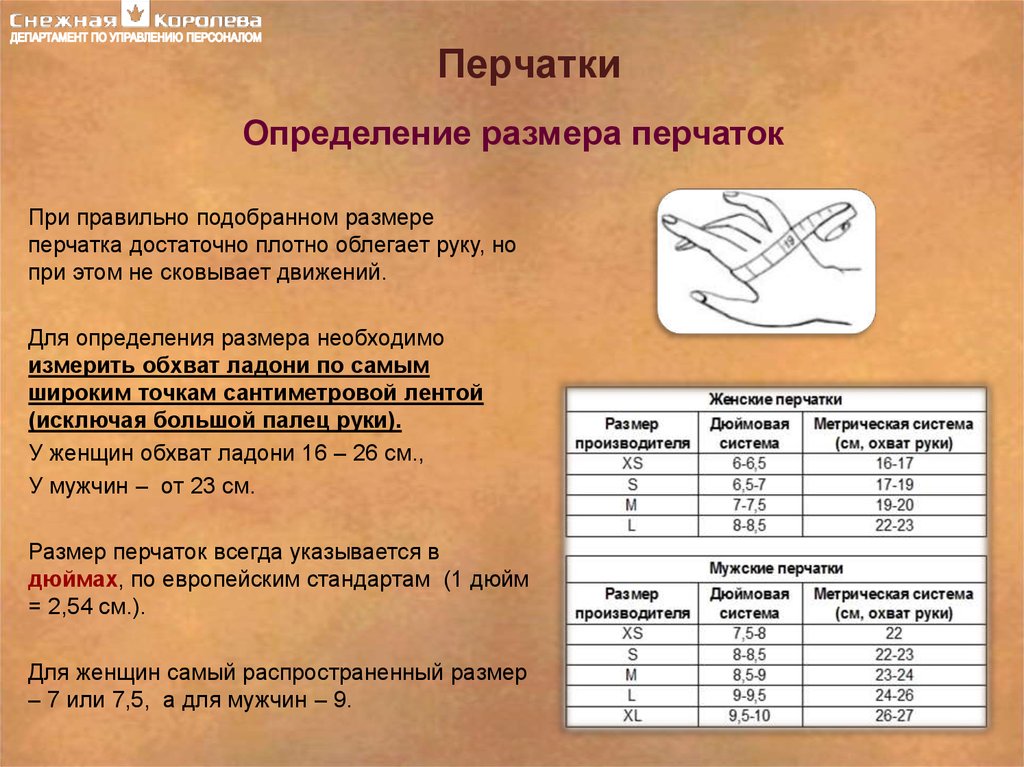 Определение размера перчаток
