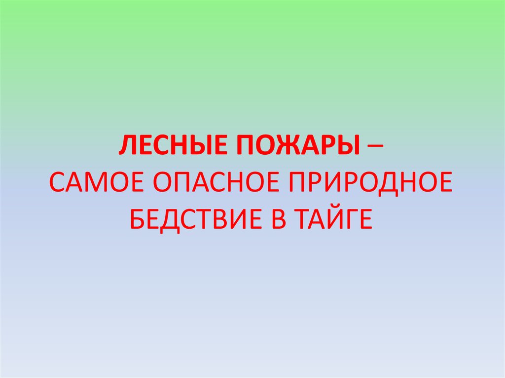 ЛЕСНЫЕ ПОЖАРЫ – САМОЕ ОПАСНОЕ ПРИРОДНОЕ БЕДСТВИЕ В ТАЙГЕ