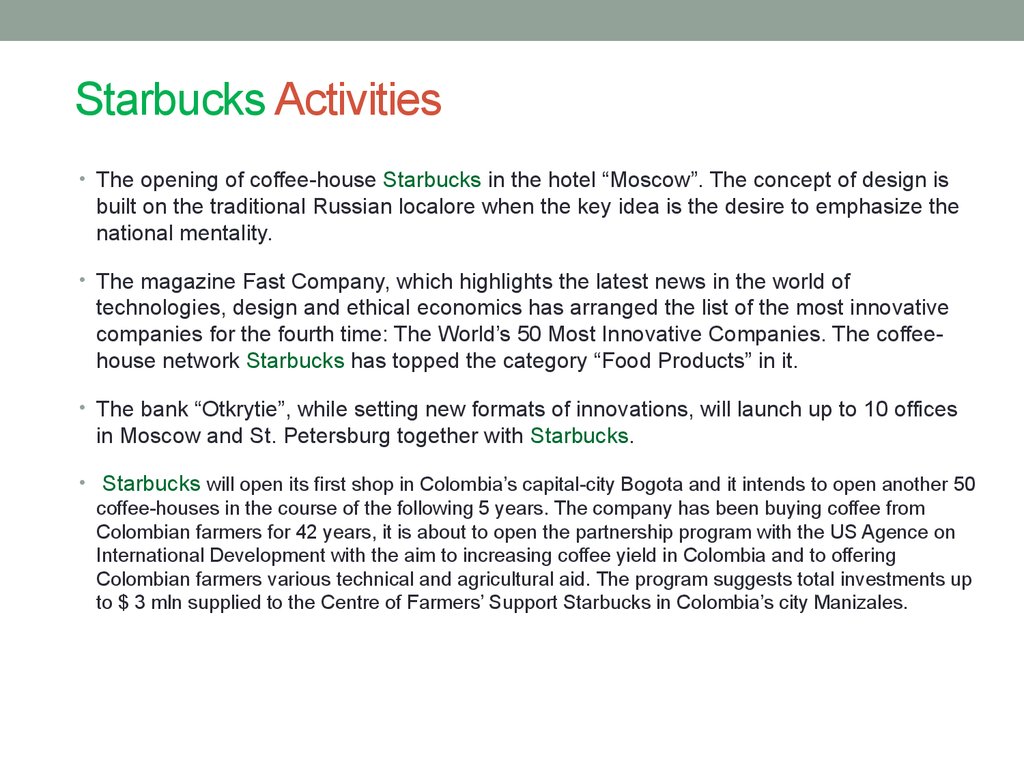 Starbucks Activities