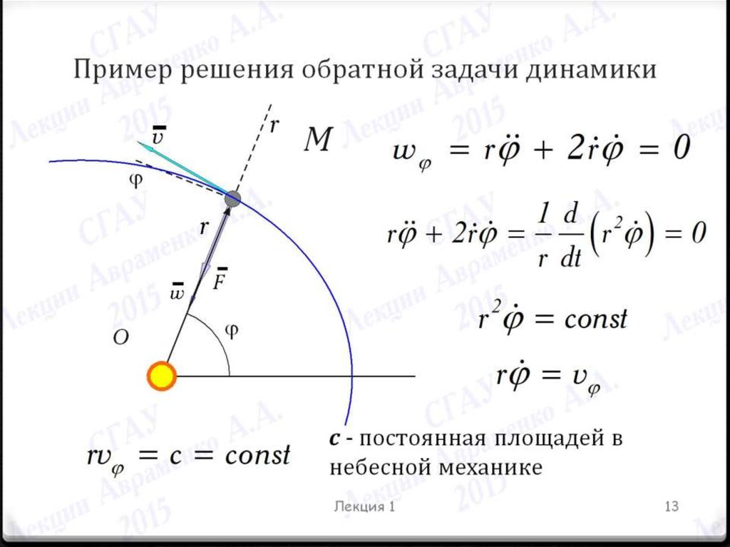 Пример решения обратной задачи динамики