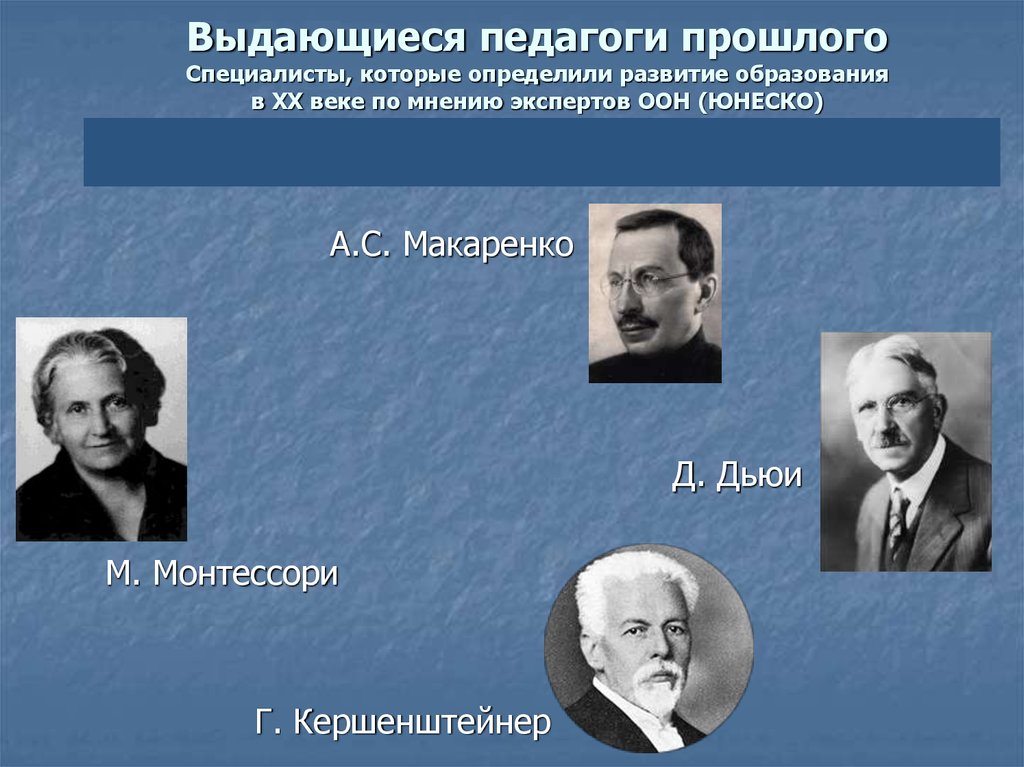 Выдающиеся педагоги прошлого Специалисты, которые определили развитие образования в ХХ веке по мнению экспертов ООН (ЮНЕСКО)