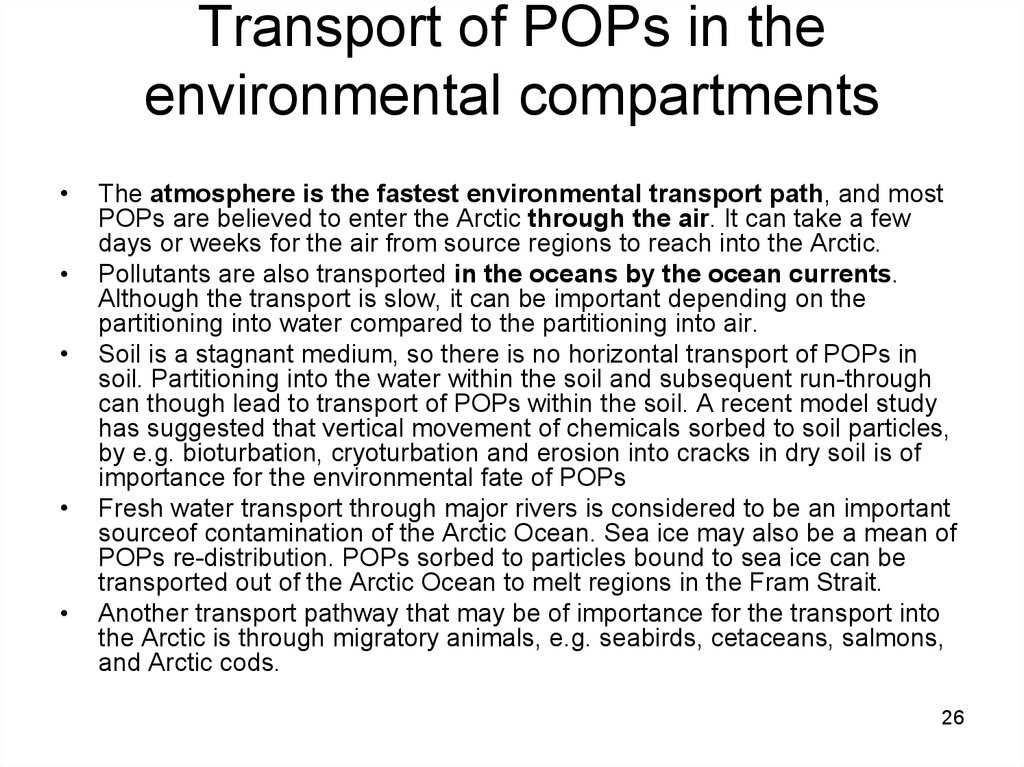 Transport of POPs in the environmental compartments