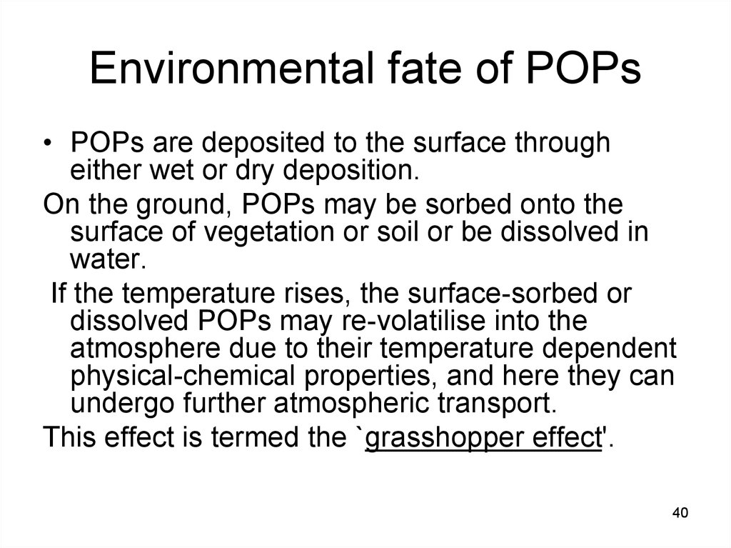 Environmental fate of POPs