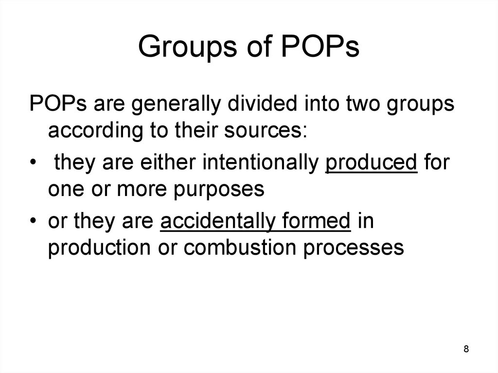 Groups of POPs