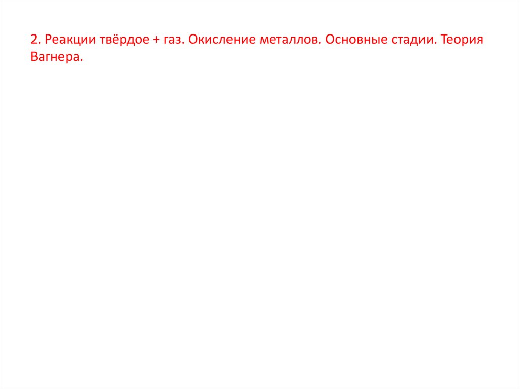 2. Реакции твёрдое + газ. Окисление металлов. Основные стадии. Теория Вагнера.