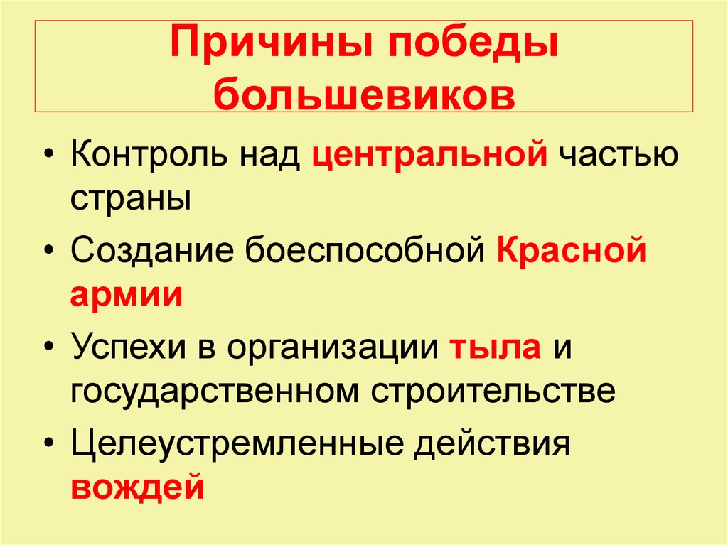 Причины победы большевиков в революции