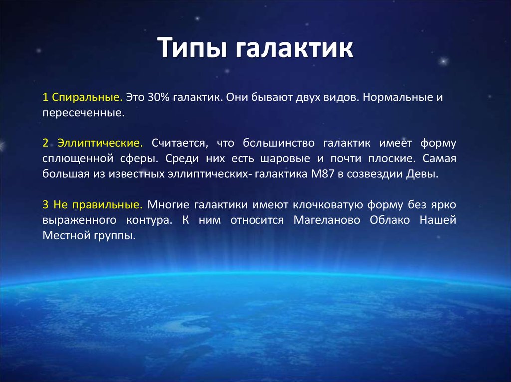 Виды галактик. Типы галактик. Характеристика Галактики. Типы галактик и их характеристики. Перечислите виды галактик.