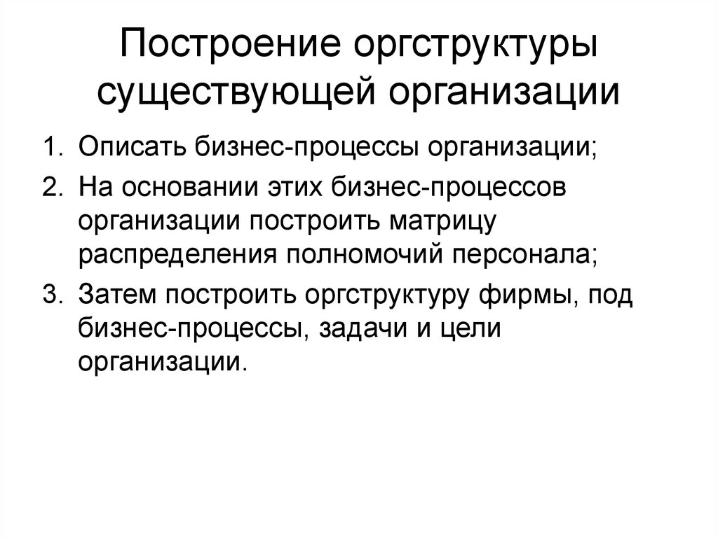 Построение организации. Методы построения организационных структур. Организационная структура правила построения.