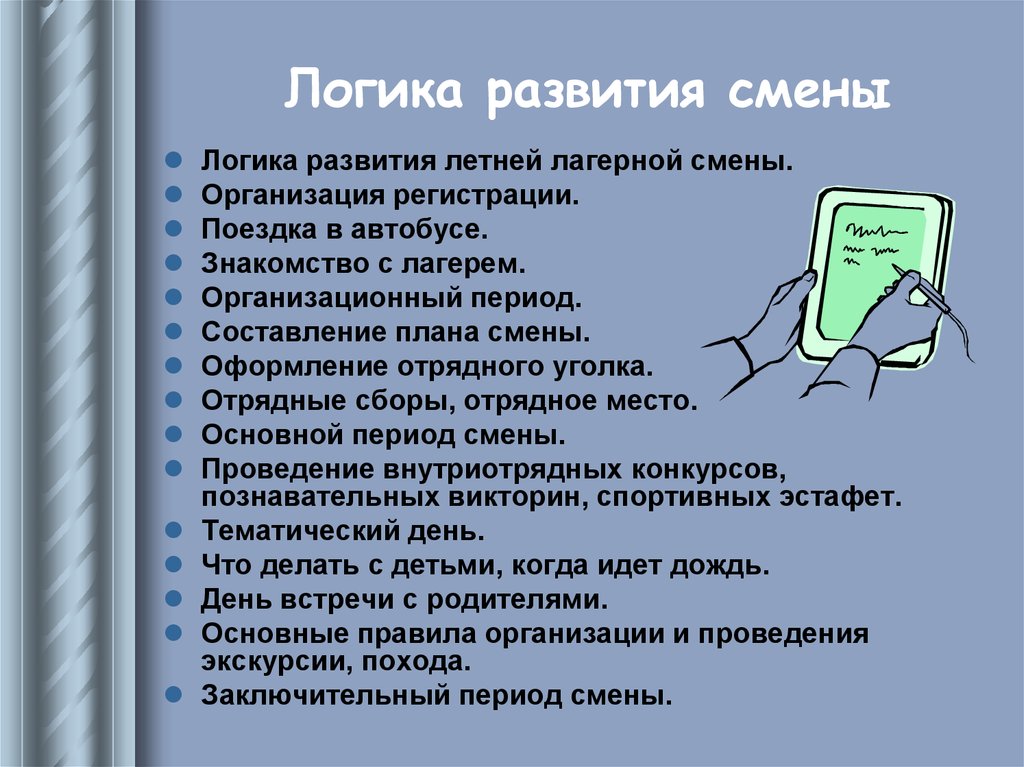 Период сменивший. Психолого-педагогическая логика развития лагерной смены. Логика развития лагерной смены. Этапы развития смены в лагере. Логика развития лагерной смены основные этапы.