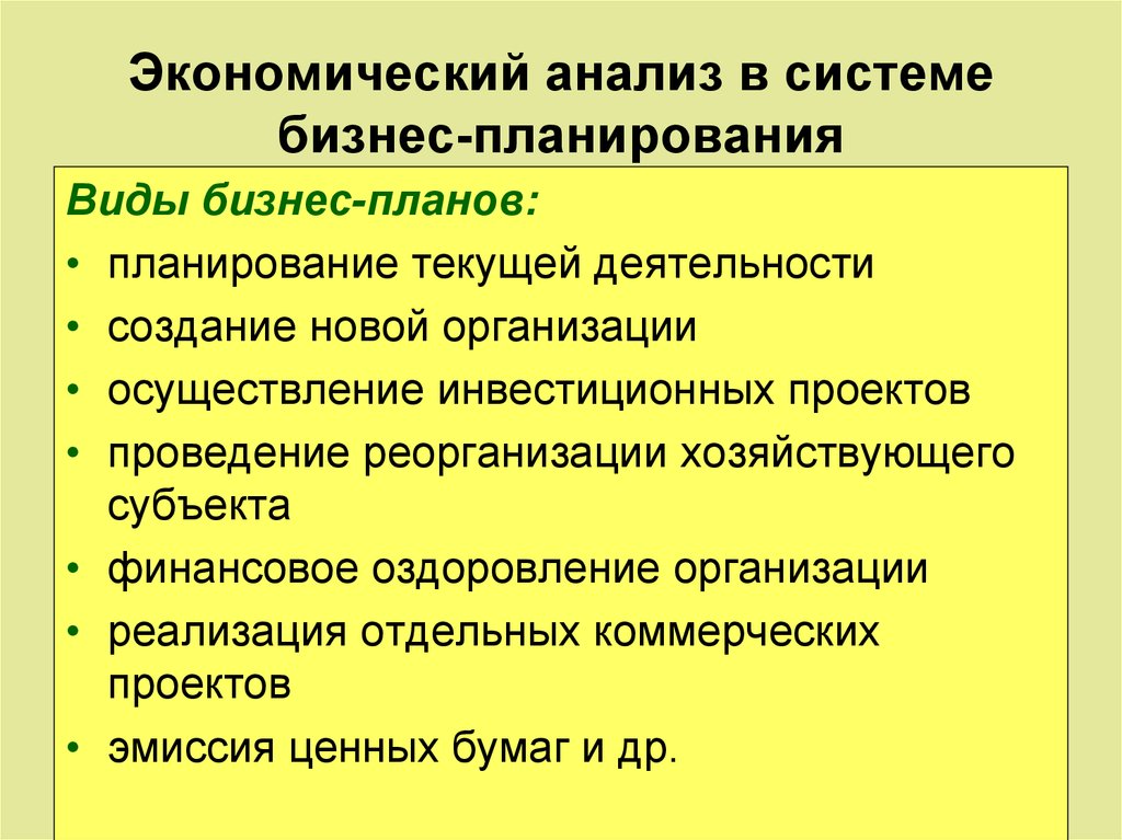 Экономическое планирование. Экономический анализ в бизнесе. Виды планирования бизнес плана. Роль экономического анализа. Экономический анализ в бизнес плане.