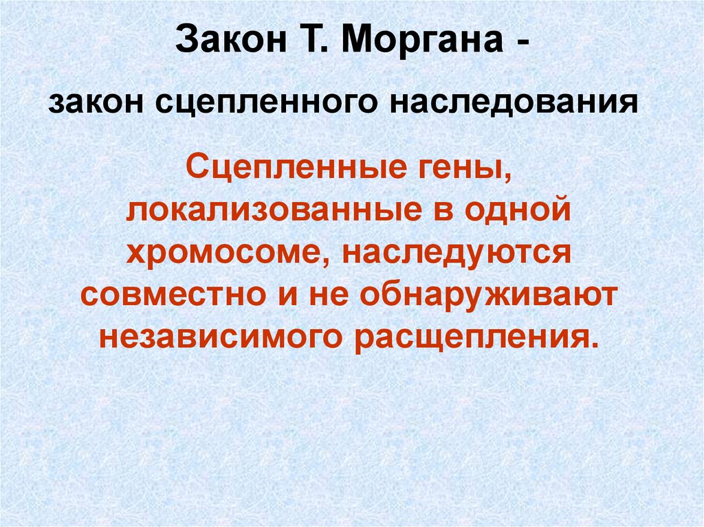 Гены локализованные в одной хромосоме. Закон Моргана. Закон сцепленного наследования. Сцепленное наследование Морган. Закон наследования Моргана.