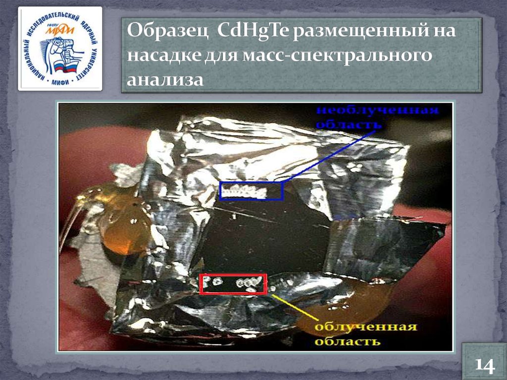 Образец CdHgTe размещенный на насадке для масс-спектрального анализа
