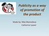 Publicity as a way of promotion of the product