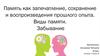 Память, как запечатление, сохранение и воспроизведение прошлого опыта. Виды памяти. Забывание